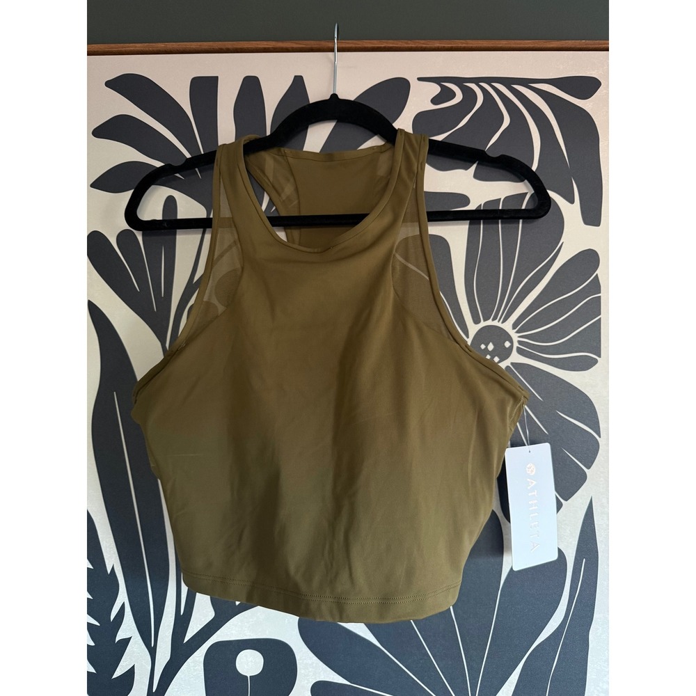 NWT Athleta Conscious Crop Mesh Bra Olive Green High Neck D-DD Cup XL